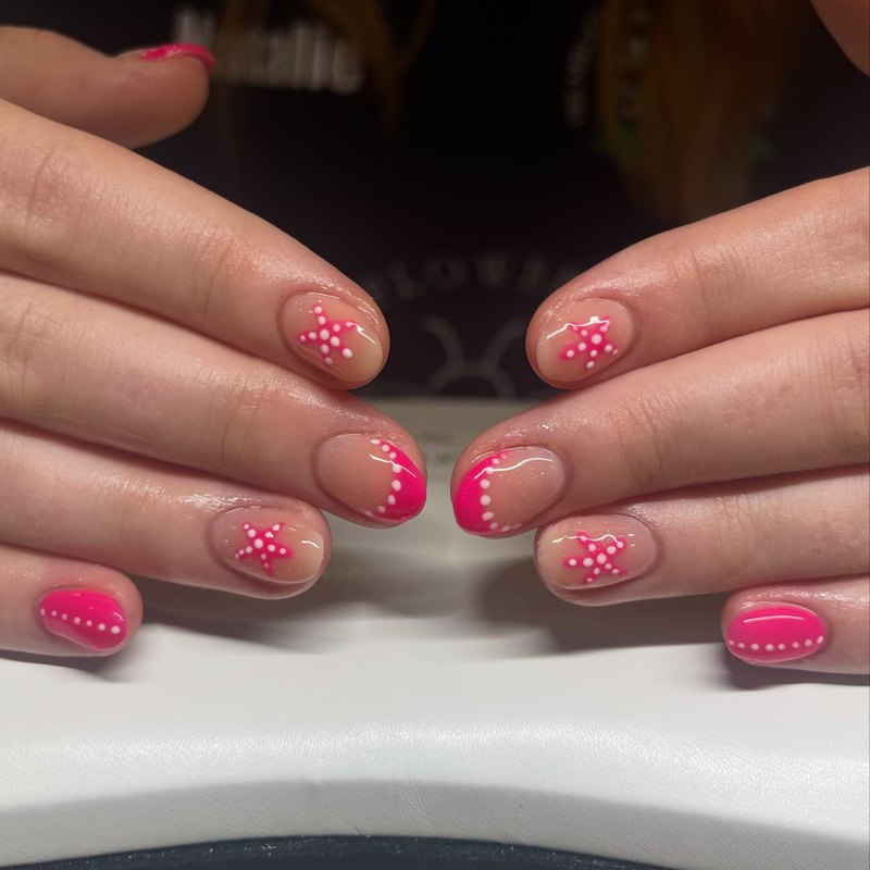 Hot pink dotted French tips